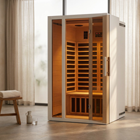 2 Person Extendable FAR Infrared Sauna for Home, Hemlock Wood Low EMF 6 Carbon Heaters Indoor Saunas with LED Lights, Bluetooth Speaker, Digital Control Panel, and Seating Bench — Studio Shot