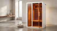 2 Person Extendable FAR Infrared Sauna for Home, Hemlock Wood Low EMF 6 Carbon Heaters Indoor Saunas with LED Lights, Bluetooth Speaker, Digital Control Panel, and Seating Bench — Lifestyle