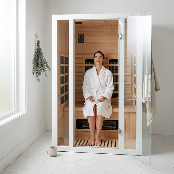 Home Infrared Sauna Built for Deep Relaxation, 6 Carbon Heaters, Hemlock Wood, Bluetooth Speaker