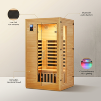 2024 Upgrade 1 to 2 Person Infrared Sauna, Low EMF Infrared Sauna for Home, Indoor Sauna Room, Hemlock Wooden Far Infrared Sauna, Dry Sauna with Bluetooth Speakers, LED Reading and Chromotherapy Lamp — infographic