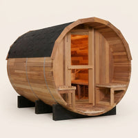 6-Person Patchworkred Cedar Traditional Steam Barrel Sauna — Studio Shot