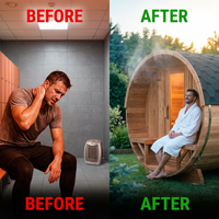 Traditional Steam Barrel Sauna Built for Authentic Heat Experience, Red Cedar Construction, 6-Person Capacity — Before & After