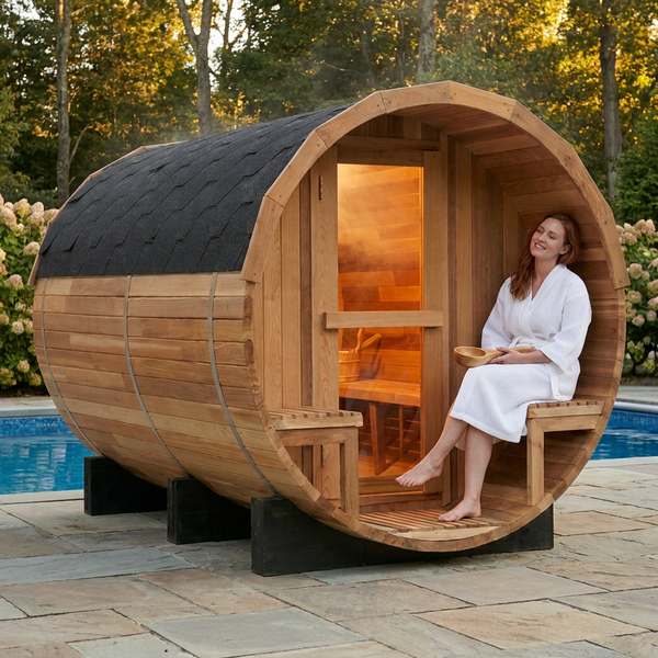 Traditional Steam Sauna Crafted for Authentic Heat Experience, Red Cedar Construction, 6-Person Capacity, Two Exterior Benches